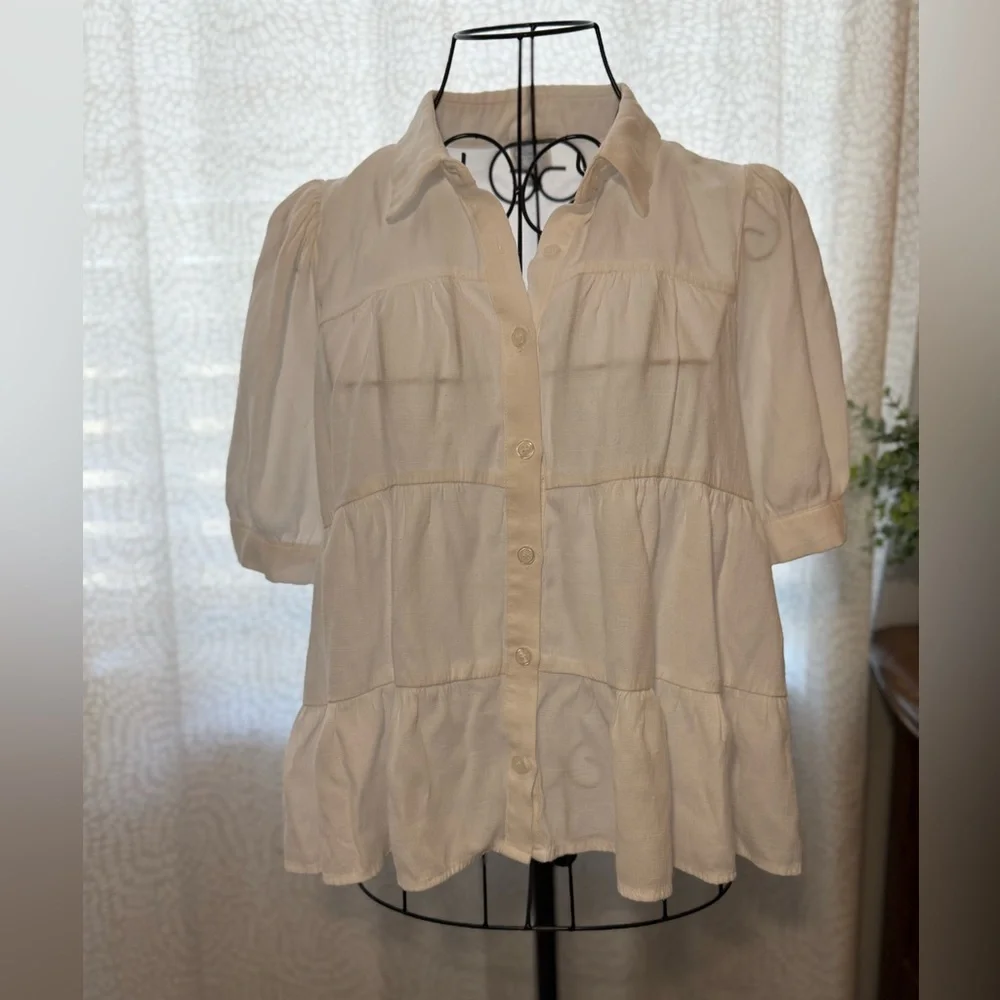 Rain x Francesca’s Women's White, Layered Button-Up Blouse, L - Picture 1 of 6